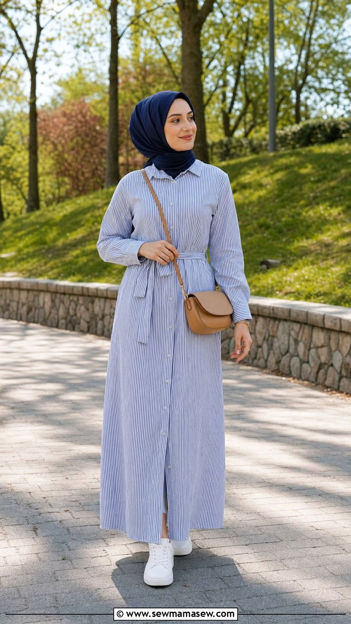 Striped shirt dress with hijab summer - 25 summer outfits for hijab women