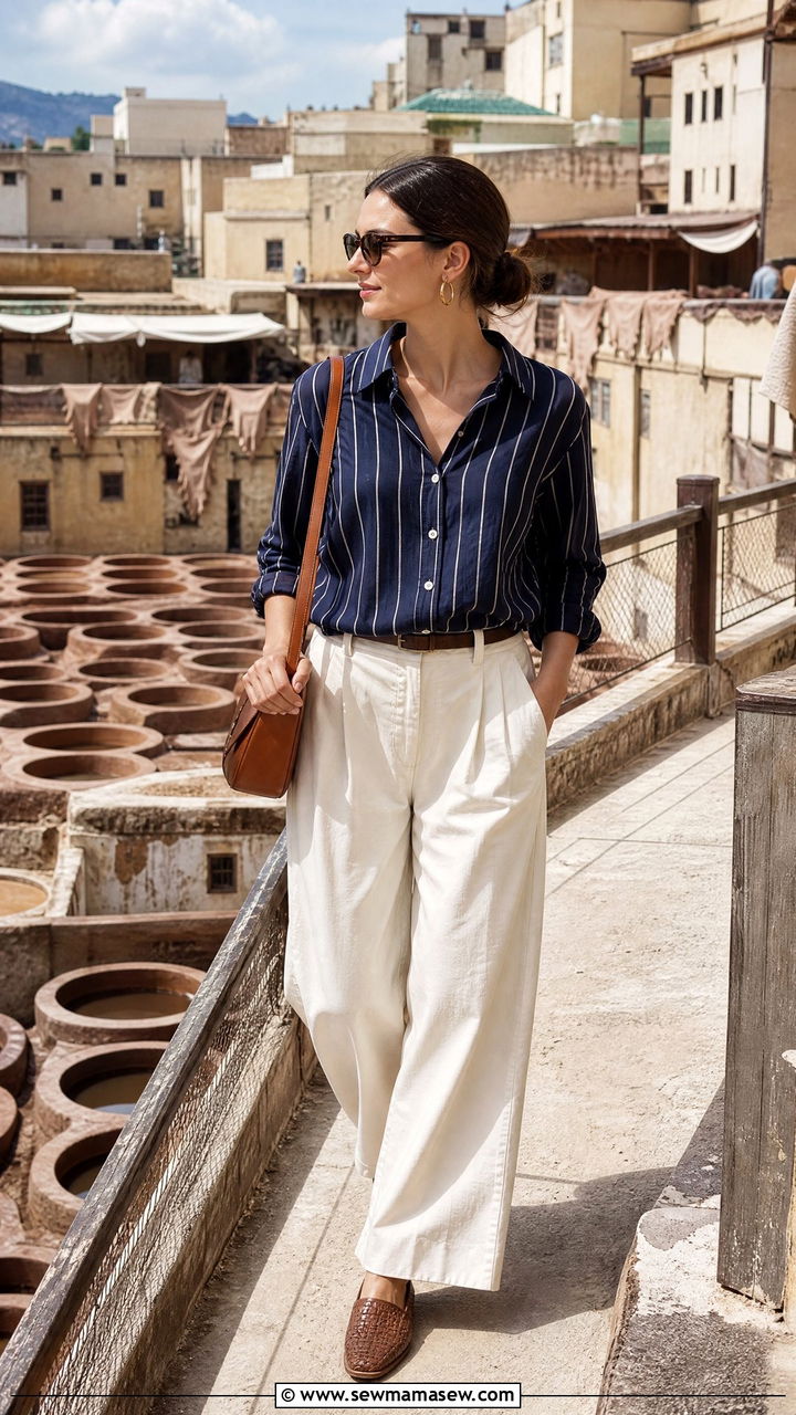 Striped shirt with wide leg trousers - 25 Fes outfit ideas