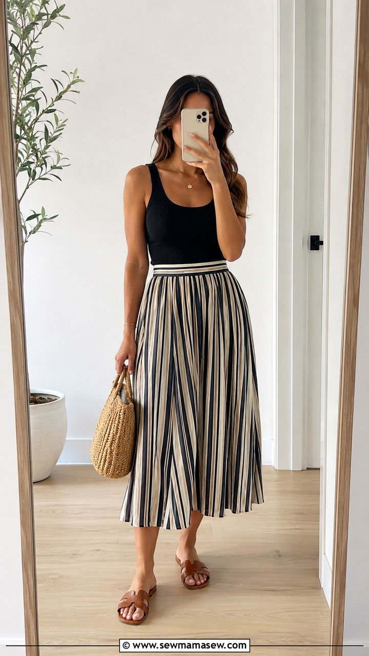 Striped skirt with tank top - 30 spring striped outfit ideas