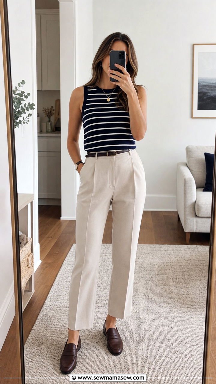 Striped sleeveless top with high waisted pants - 35 Business casual outfits for summer heat