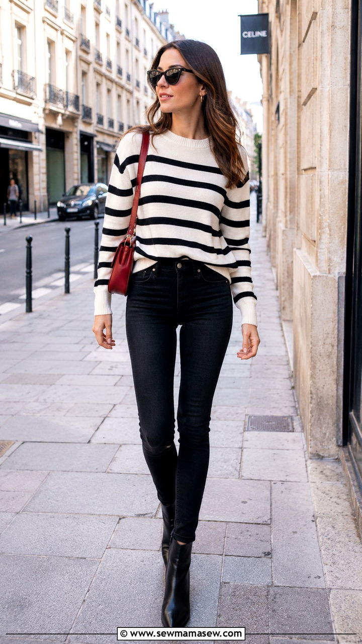 Striped sweater and skinny jeans - 30 Skinny jeans outfit ideas with a sweater