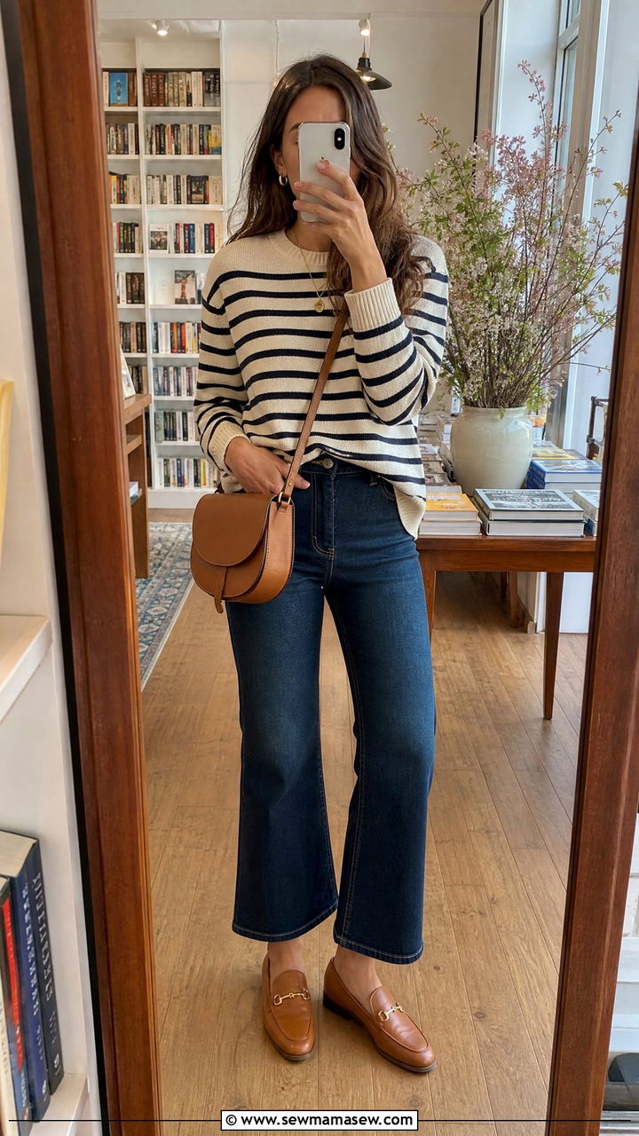 Striped sweater with a saddle crossbody bag - 20 Spring outfits with crossbody bags