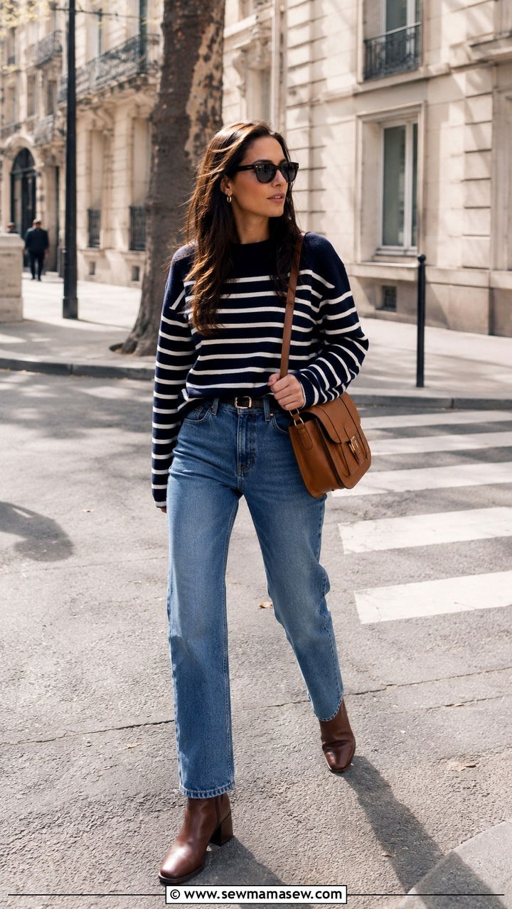 Striped sweater with straight leg jeans outfit - 30 Straight leg jeans outfit ideas with a sweater