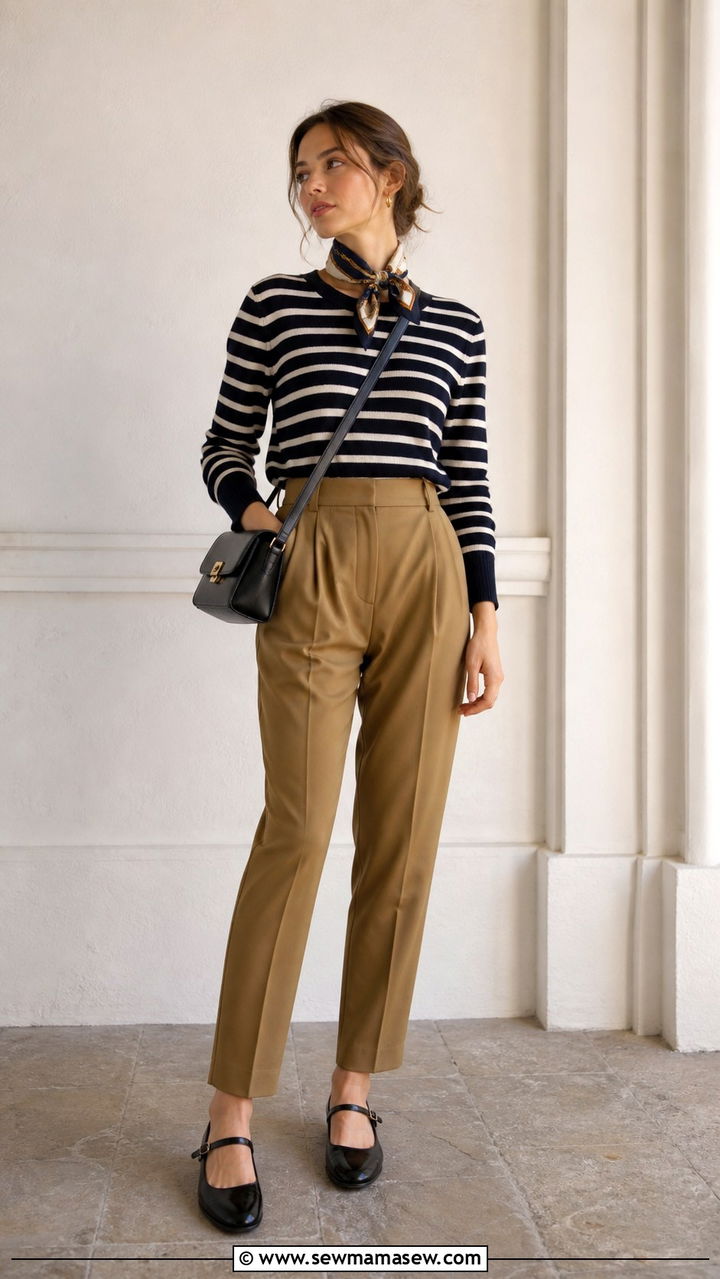 Striped sweater with tailored trousers and Mary Janes outfit - 40 light academia outfits