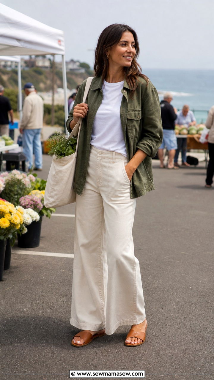 Striped sweater with white denim shorts and espadrilles - 40 Coastal spring outfits