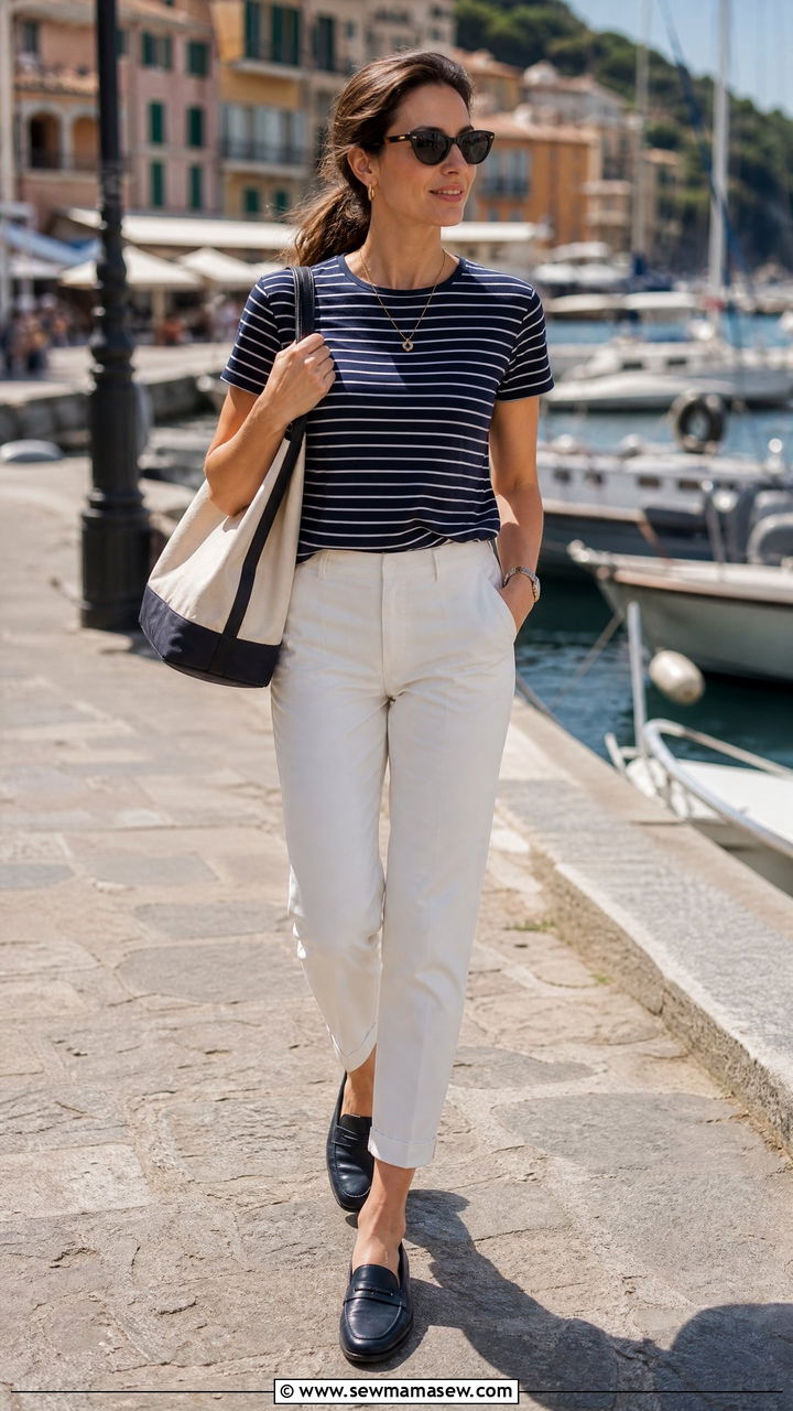 Striped tee with ankle pants - 30 Elevated casual outfit ideas for women over 50