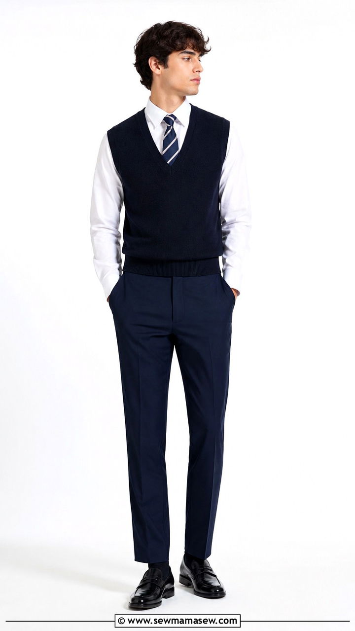 Striped tie with crisp white shirt and tailored trousers outfit - 30 School uniform hacks outfit ideas