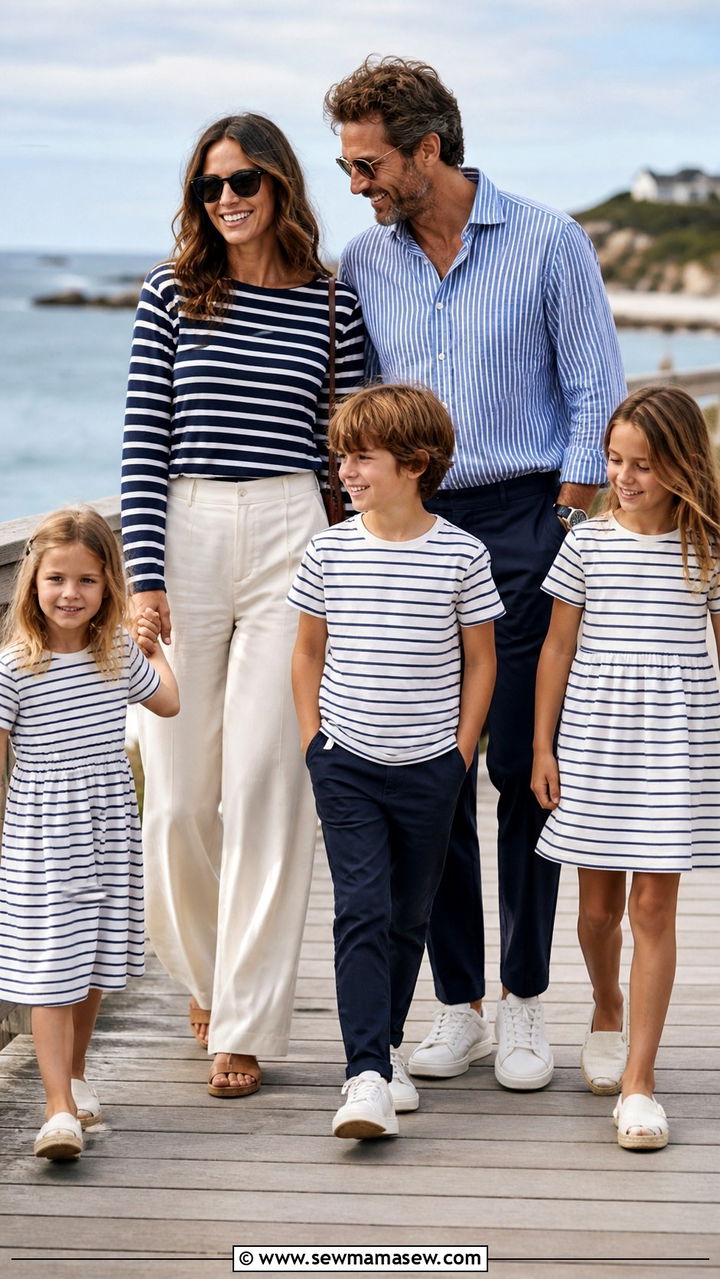 Striped tops and solid bottoms family outfits - 40 Family photo outfit ideas