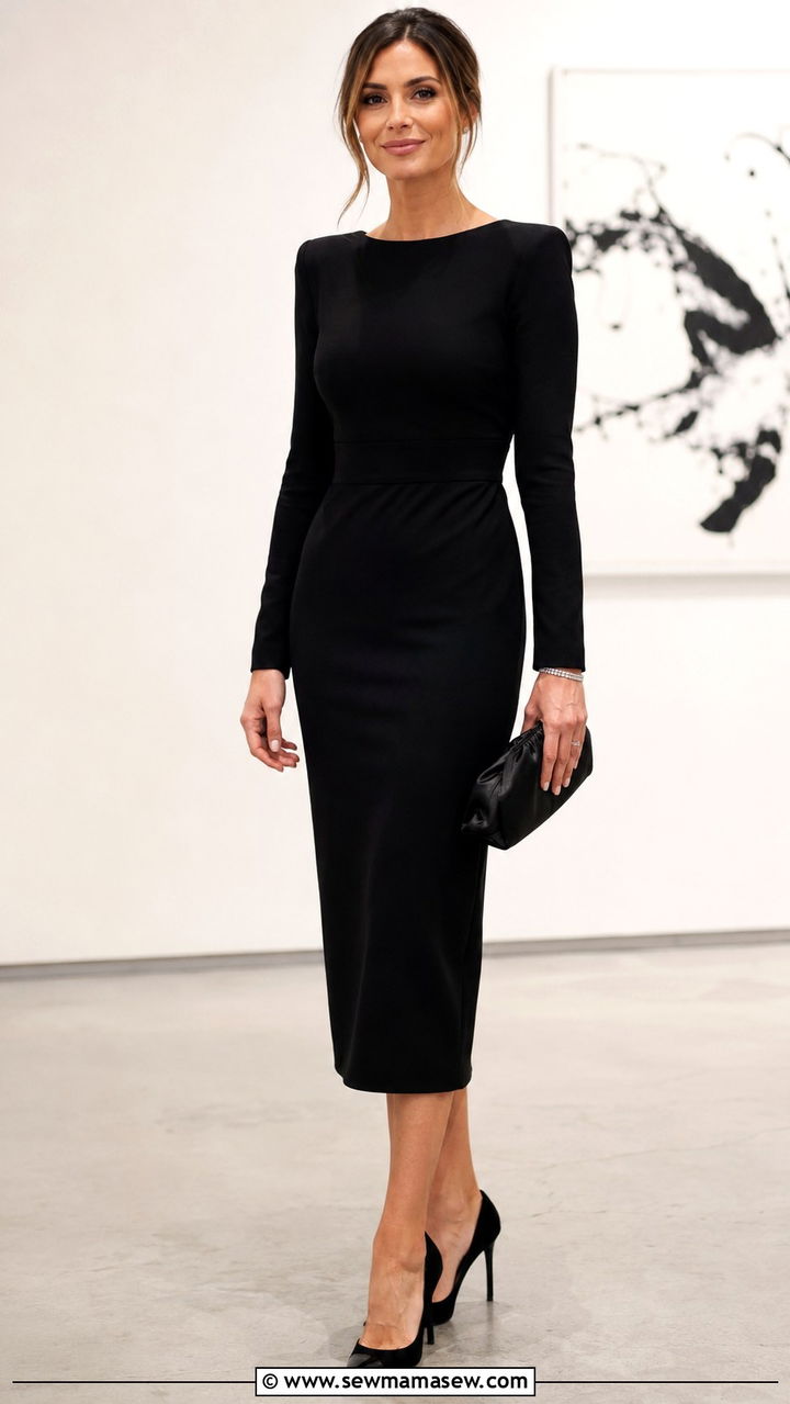 Structured Black Column Dress for Evening - 20 Quiet luxury outfit ideas Succession Shiv