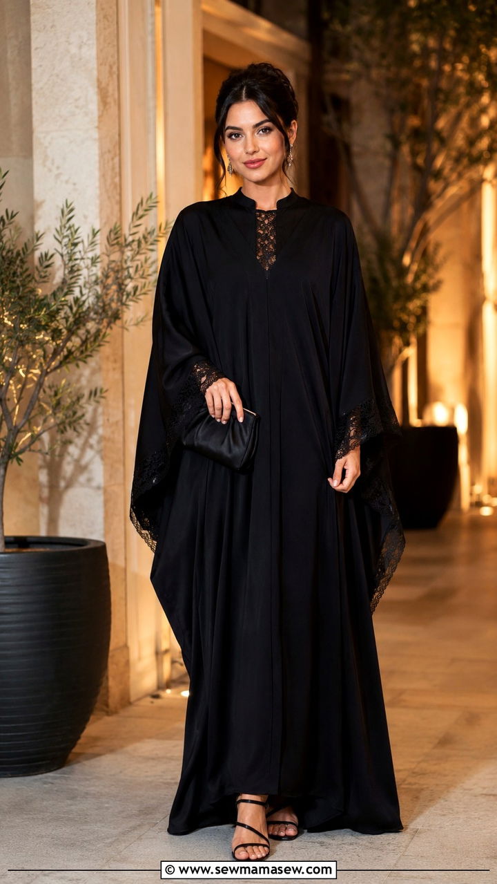 Structured Black Kaftan Maxi Dress And Lace Detail - 30 Quiet luxury summer outfits