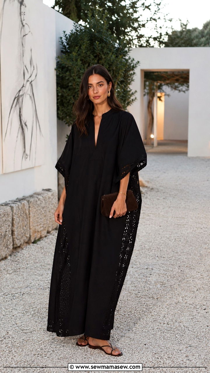 Structured Black Kaftan Maxi Outfit - 30 Stealth wealth outfit ideas 2026