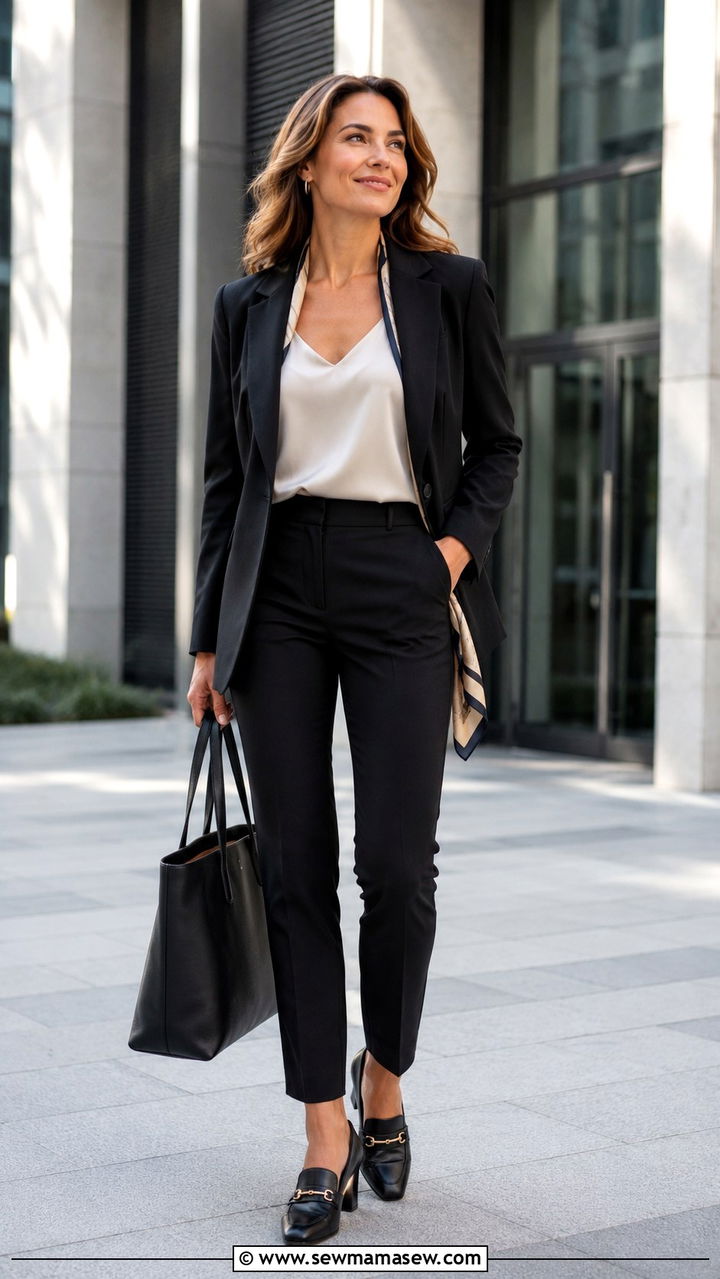 Structured Blazer Over a Camisole and Slim Trousers Outfit - 25 Outfits to hide muffin top