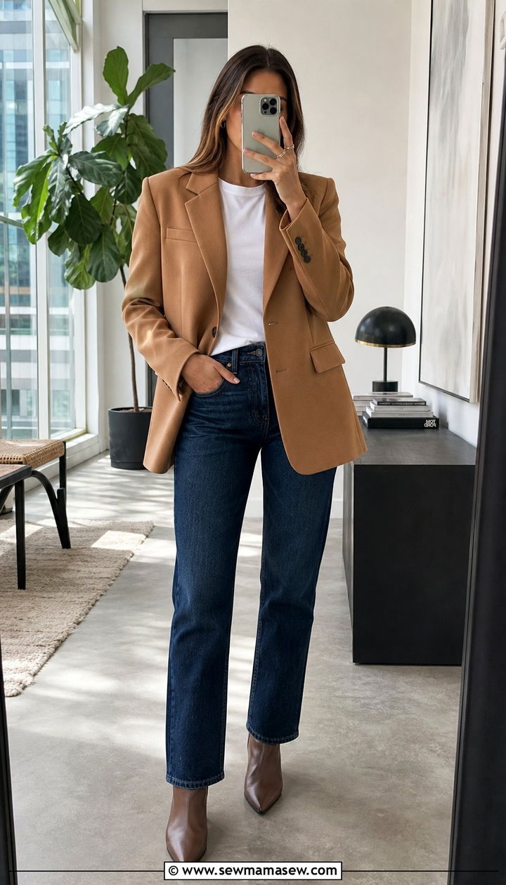 Structured Blazer With Straight Leg Jeans - 25 classy outfits for women with wide hips