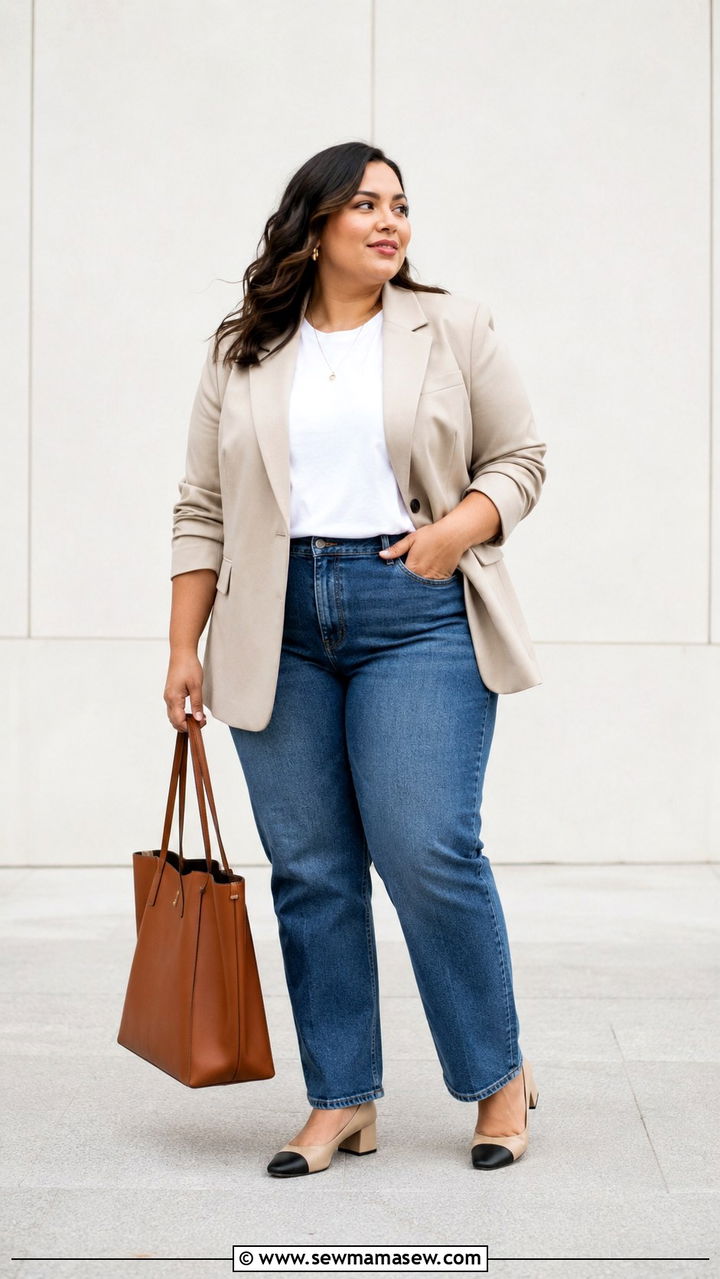 Structured Blazer With Straight Leg Jeans - 25 Outfit ideas for pear shape plus size