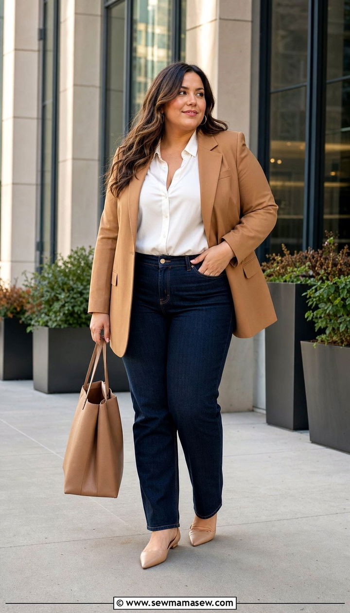 Structured Blazer with Dark Wash Jeans - 35 Business casual outfits plus size