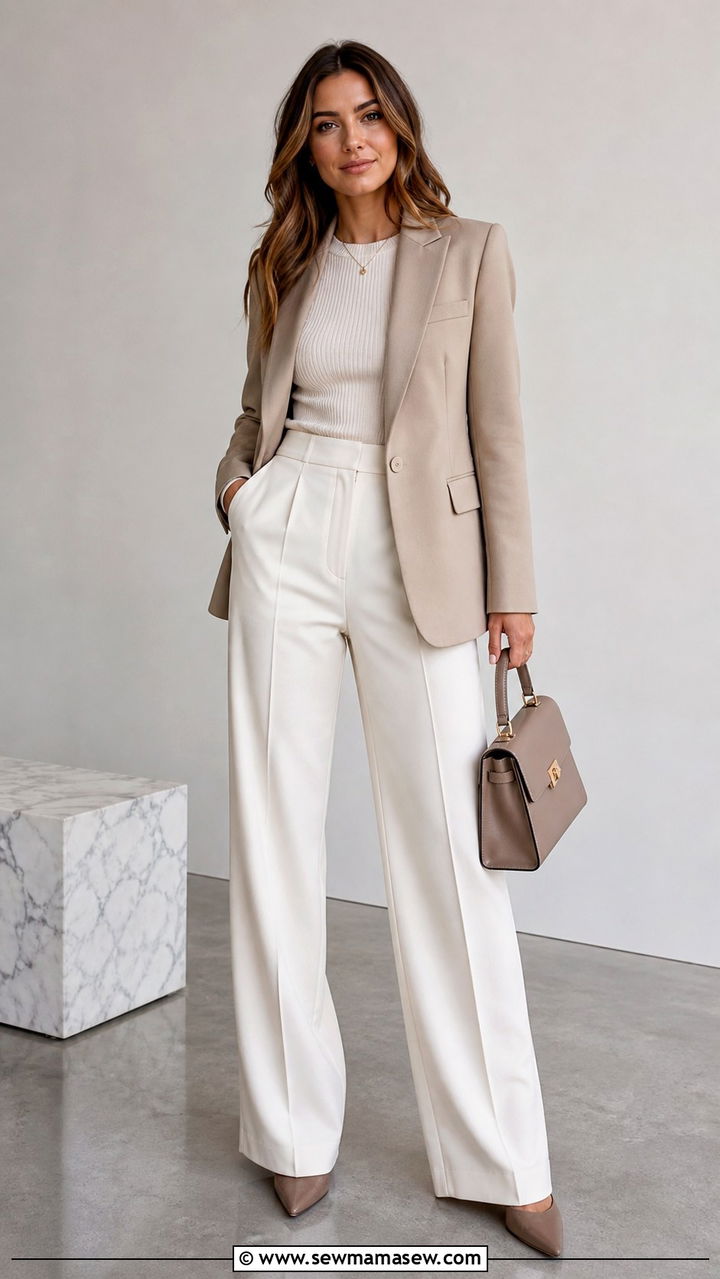 Structured Blazer with Flowing Wide Leg Pants - 40 Spring work outfits