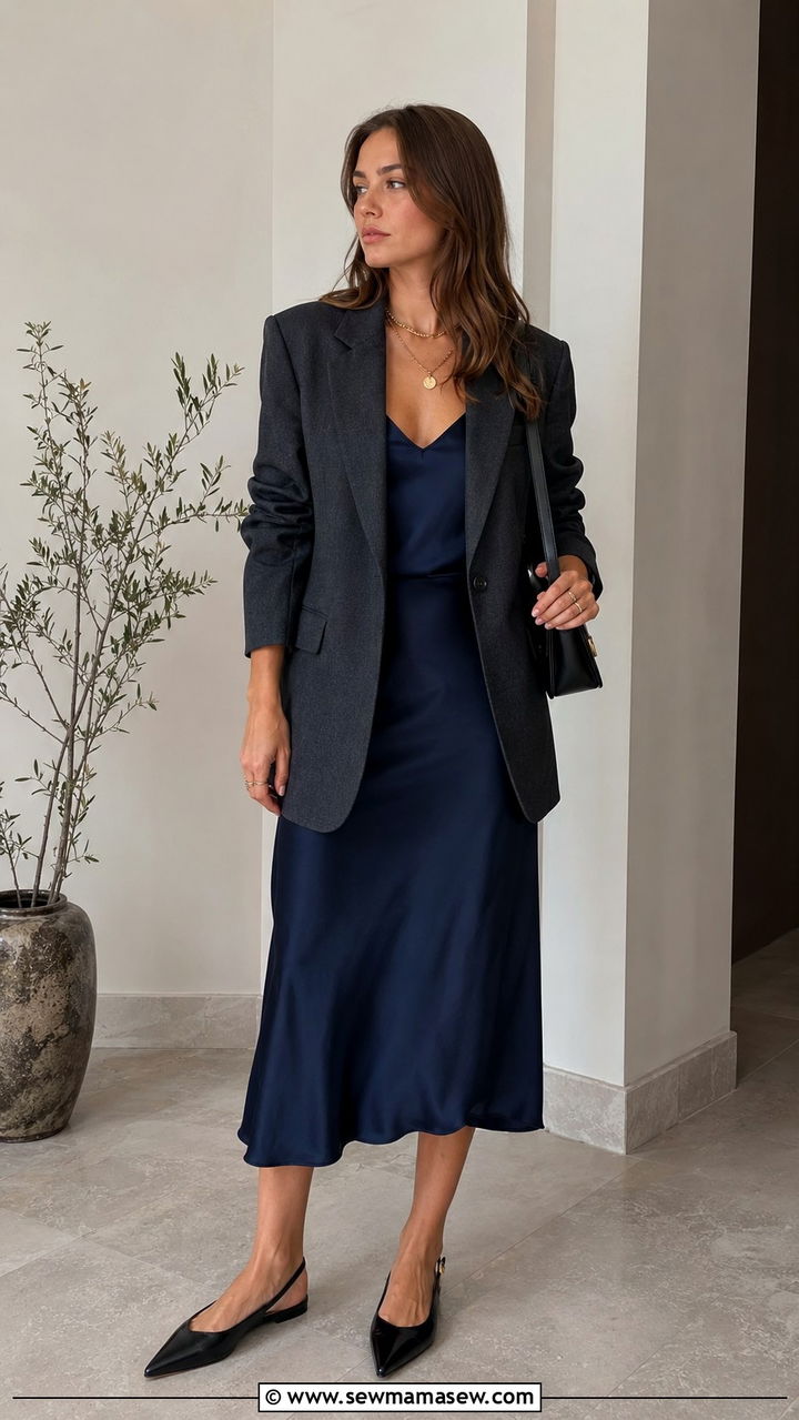 Structured Blazer with Slip Skirt - 25 Parisian outfit ideas in April