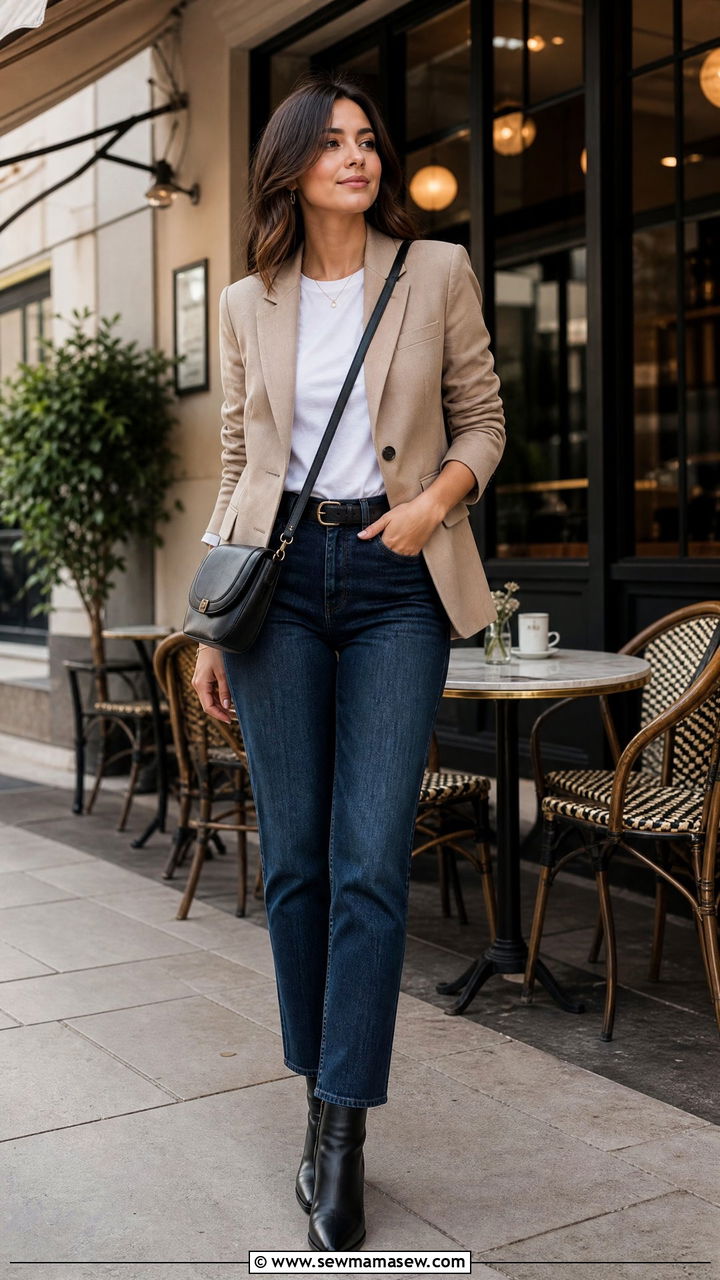 Structured Blazer with Straight Leg Jeans - 30 outfit ideas for pear shaped body