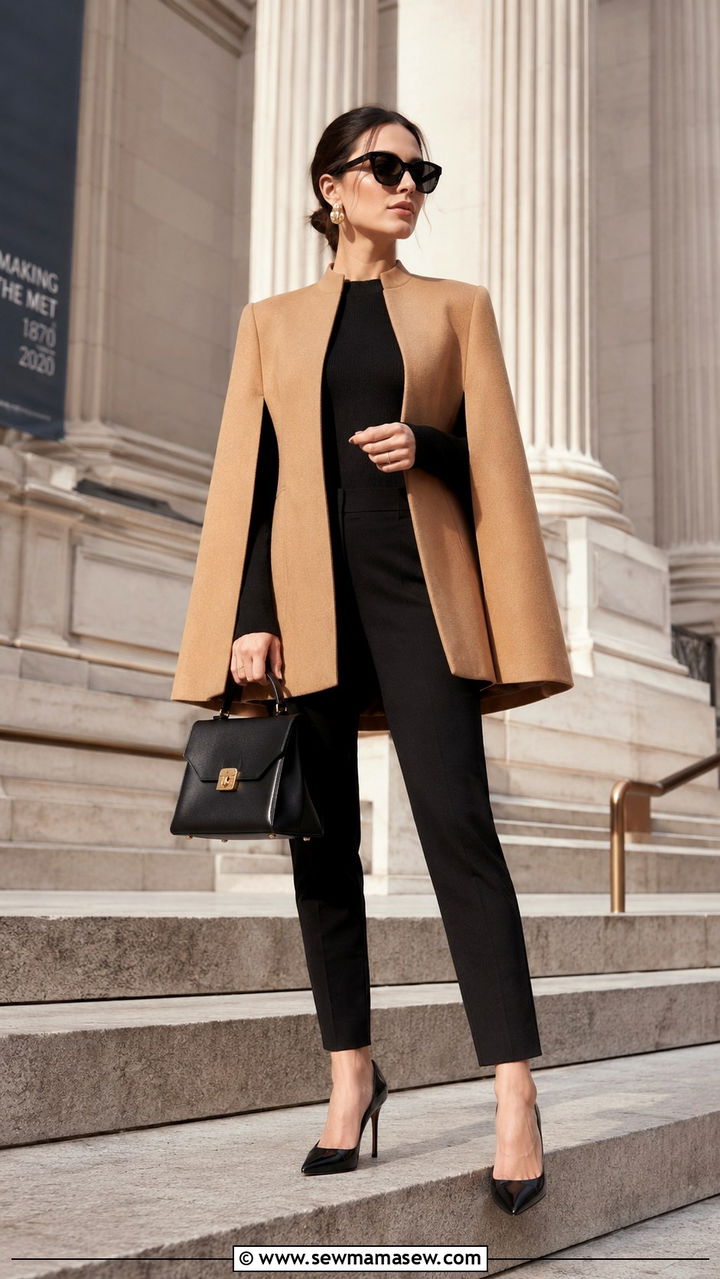 Structured Cape and Slim Trousers for Petite Photoshoot - 25 Photoshoot outfits for petite women