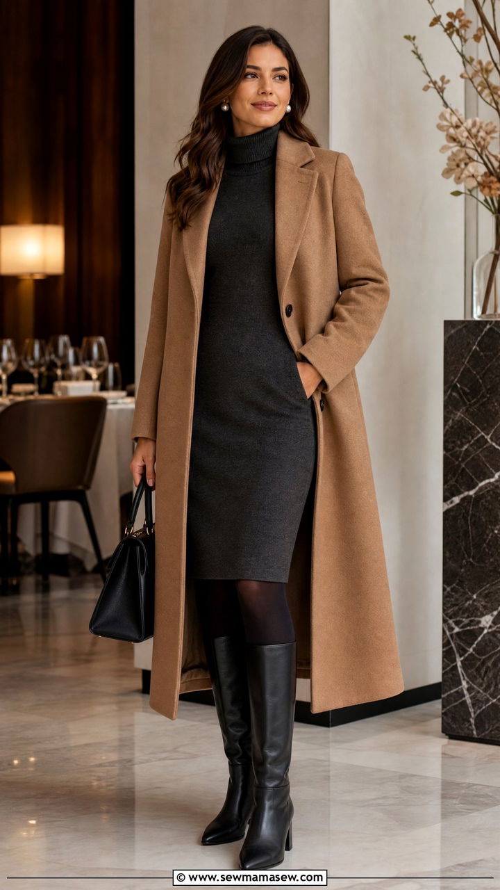 Structured Coat Over A Turtleneck Dress For Winter Events - 30 Event planner outfit ideas