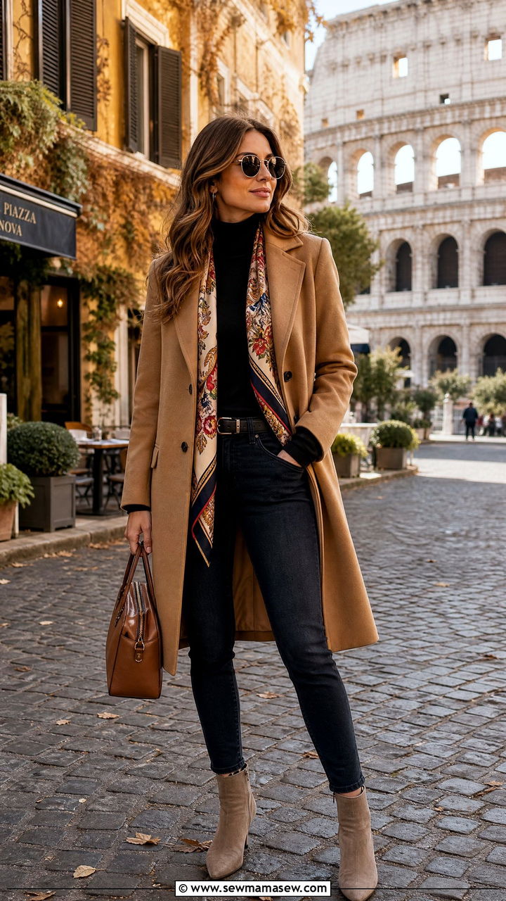 Structured Coat With Skinny Jeans - 25 Italy outfits to copy