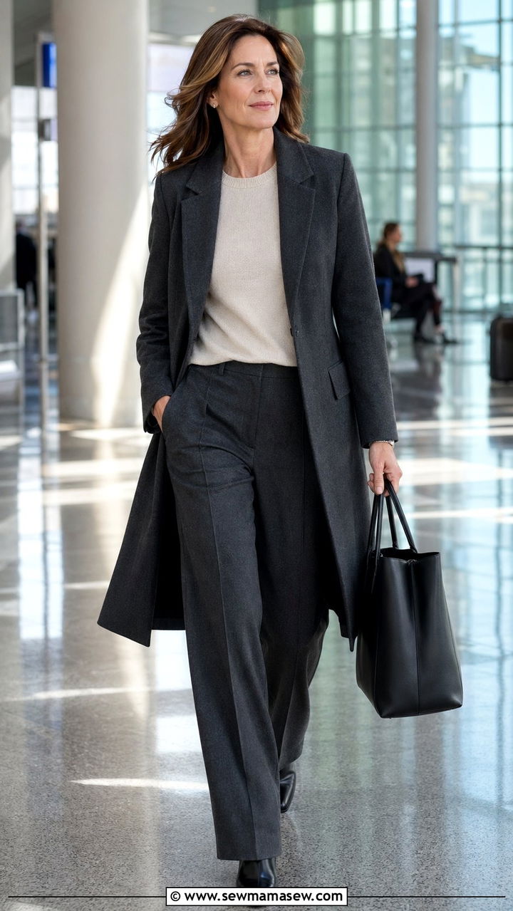 Structured Coat With Wide Leg Trousers Airport Outfit - 35 Airport outfits for women over 40