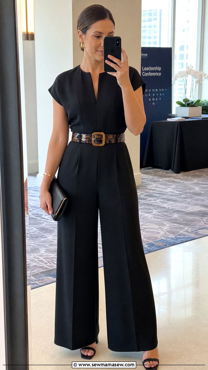 Structured Jumpsuit with a Statement Belt - 25 Panel discussion outfit ideas