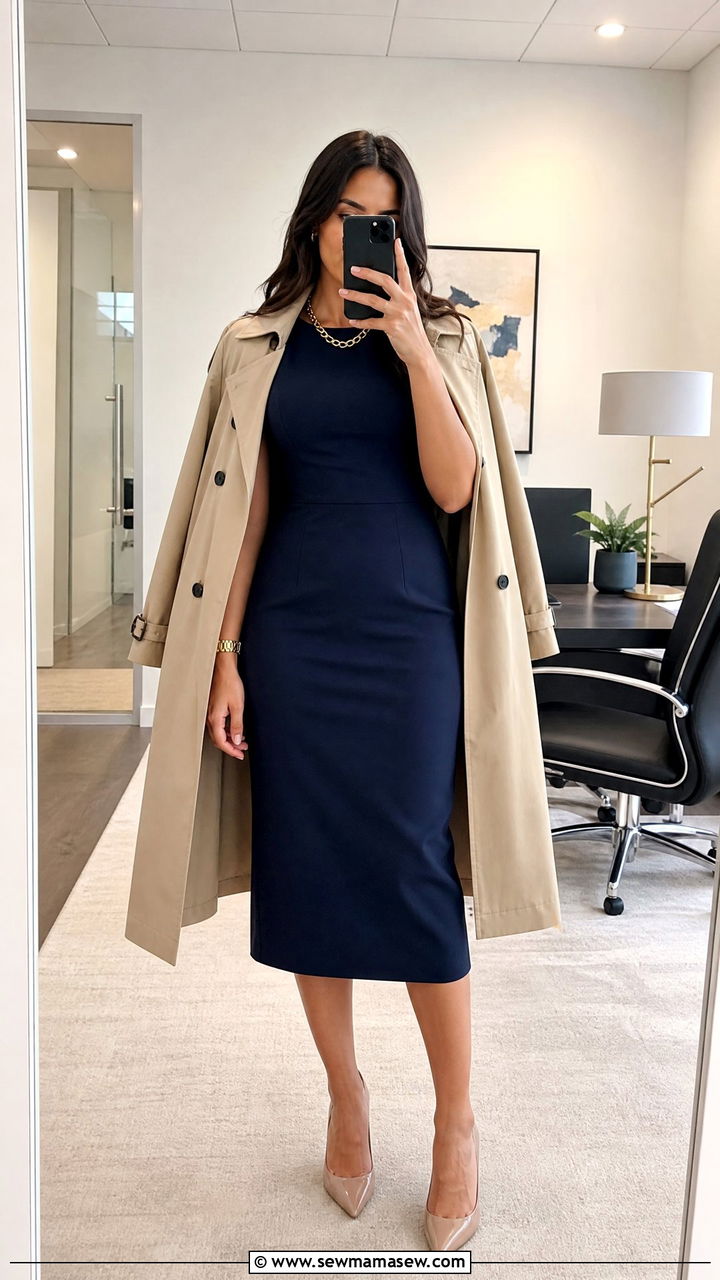 Structured Midi Dress With Pointed Toe Pumps - 25 Female entrepreneur outfit ideas