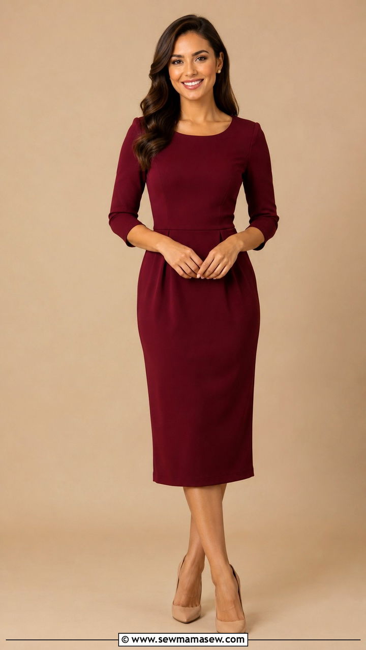 Structured Midi Dress with Modest Neckline - 30 Professional headshot outfit ideas for women