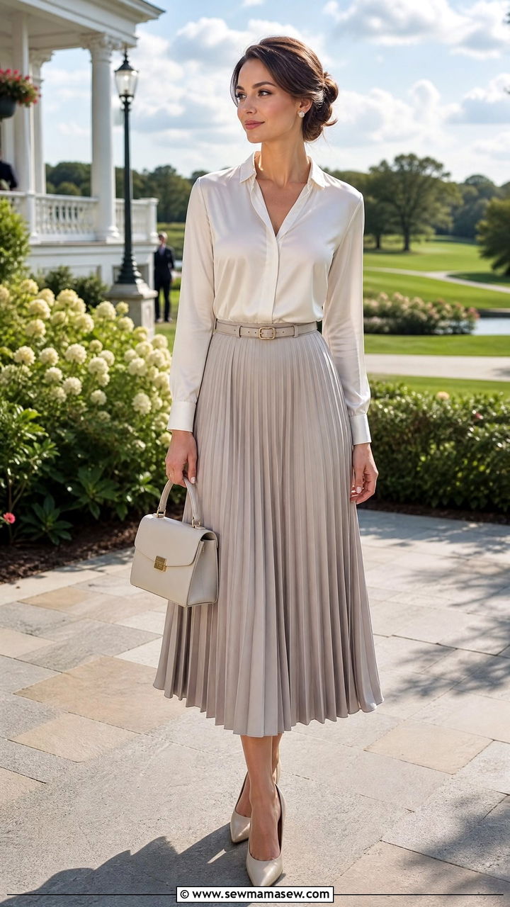 Structured Midi Skirt And Blouse Combo - 30 Old money outfit ideas for wedding guest