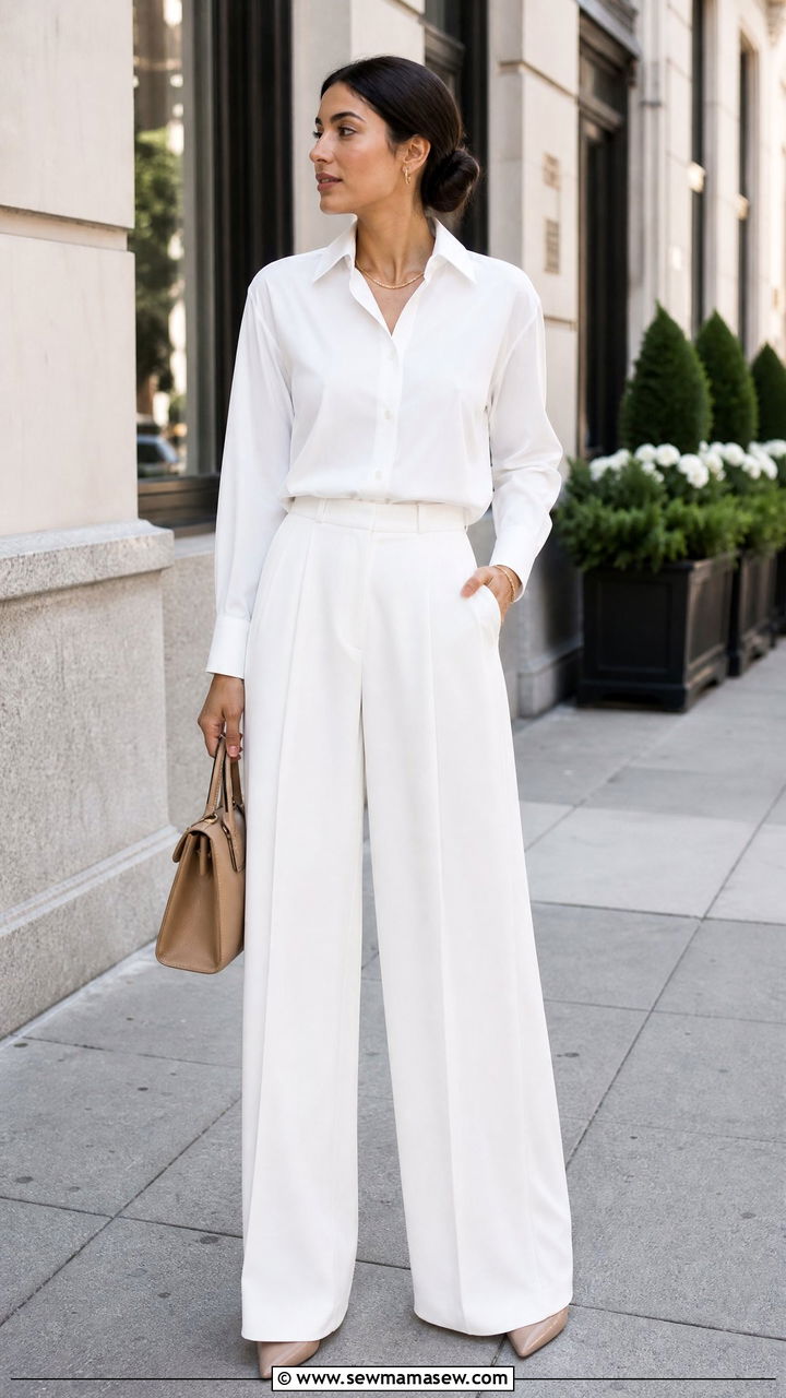 Structured Shirt and Palazzo Pants Set - 25 Matching set outfit ideas modest