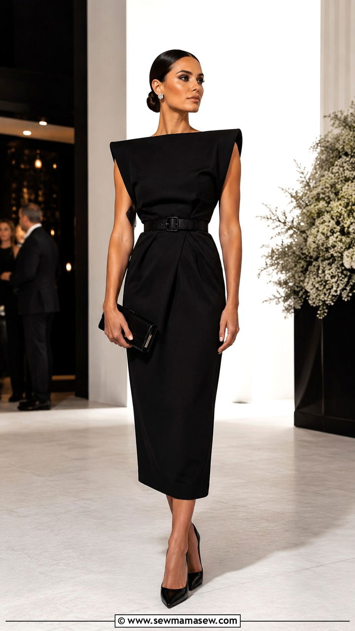Structured Shoulder Dress with Cinched Waist - 25 Outfits that slim the waist