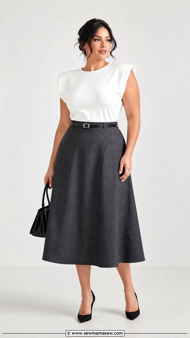 Structured Shoulder Top With A Line Skirt Photoshoot - 25 Photoshoot outfits for pear shape