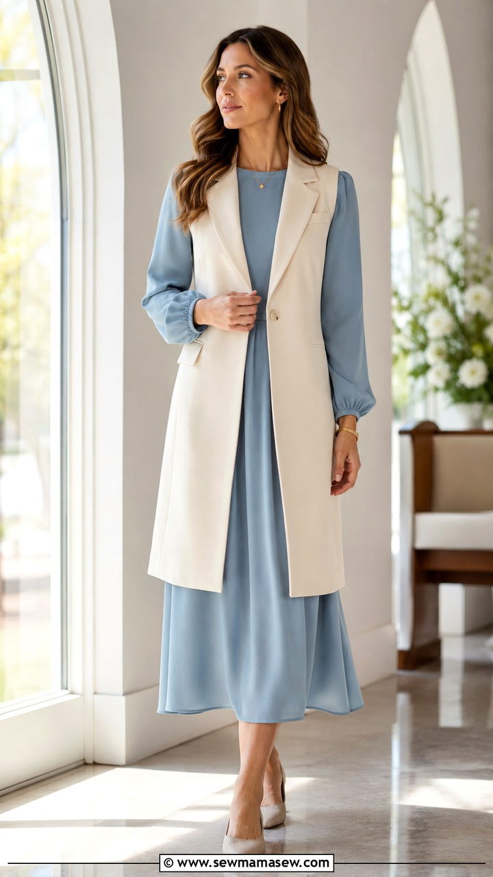 Structured Vest Over a Fluid Midi Dress - 30 Modest outfit ideas 2026