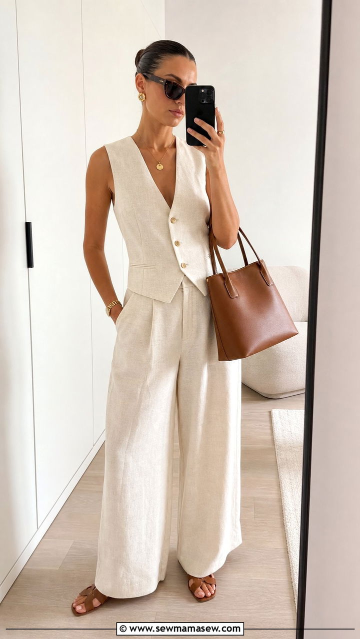 Structured Waistcoat And Wide Leg Pant Outfit - 25 spring summer 2026 outfits classy