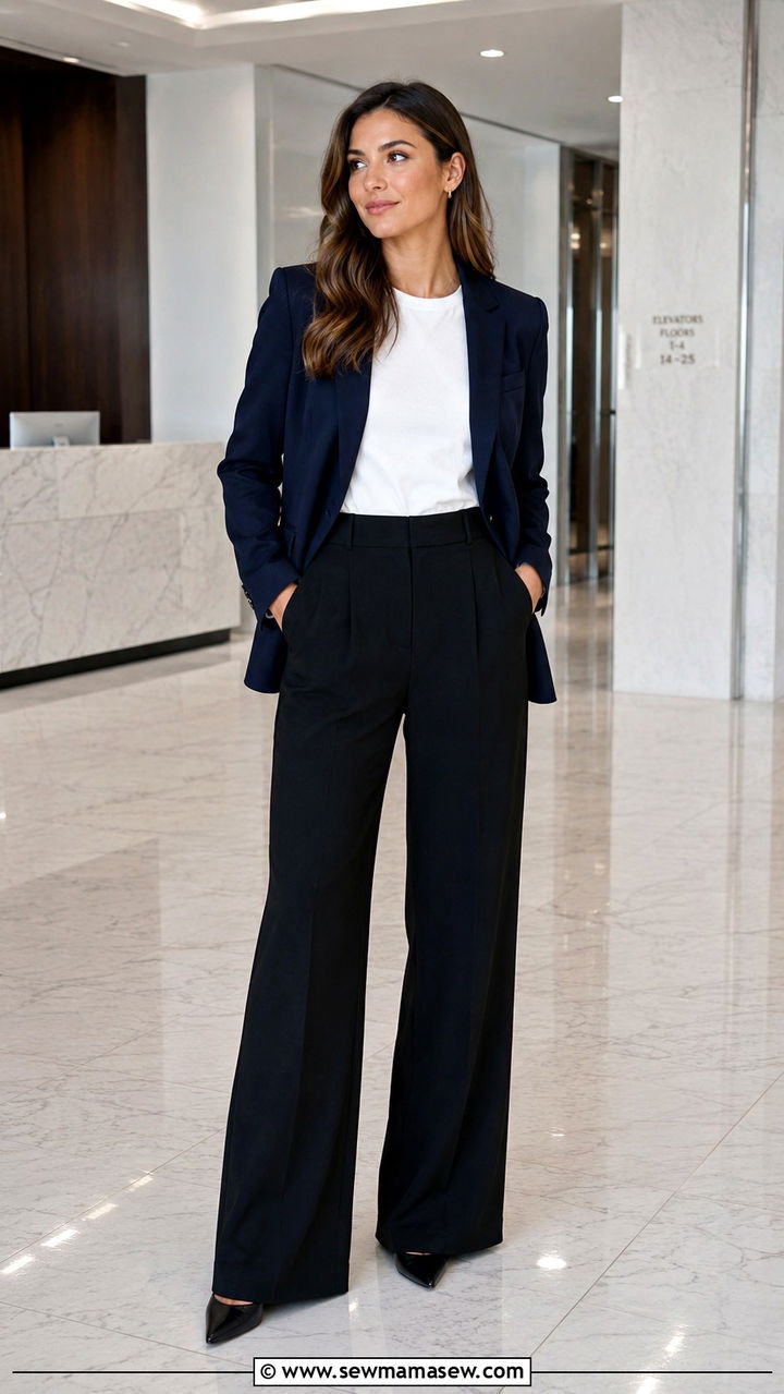 Structured blazer and wide leg pants outfit - 20 work outfits for long torso women