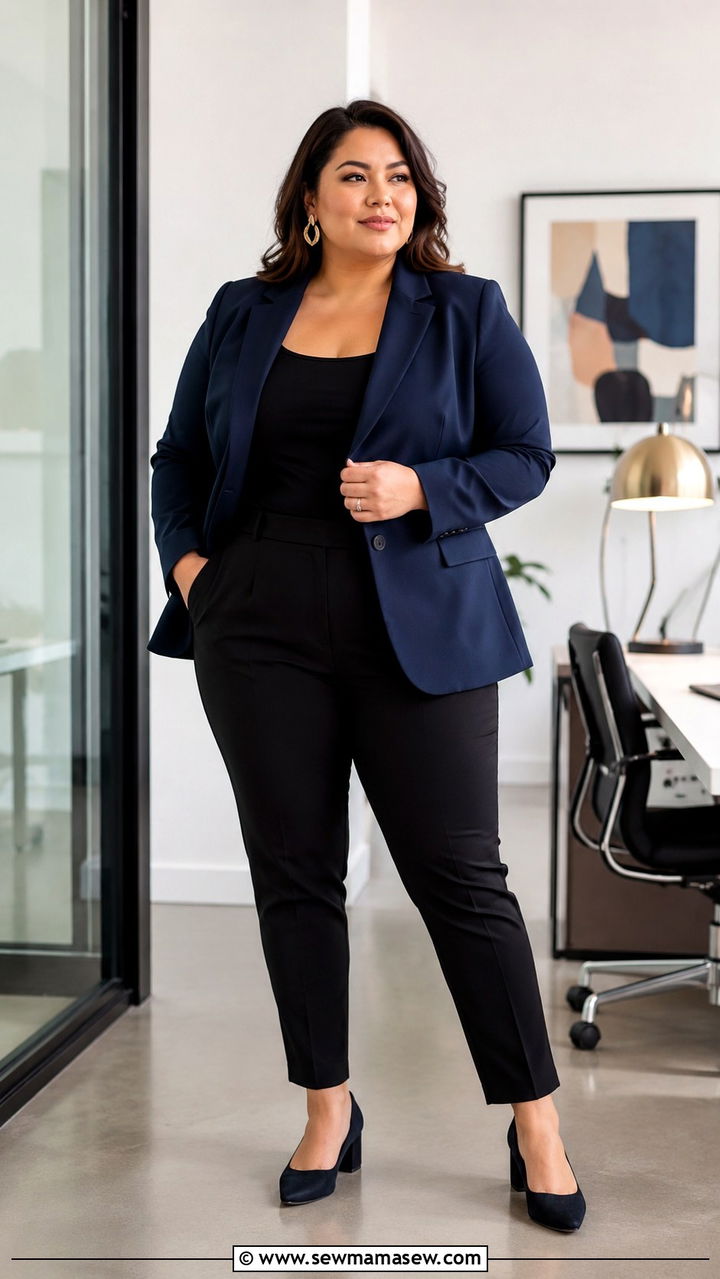 Structured blazer with cigarette trousers - 30 Petite plus size outfit ideas