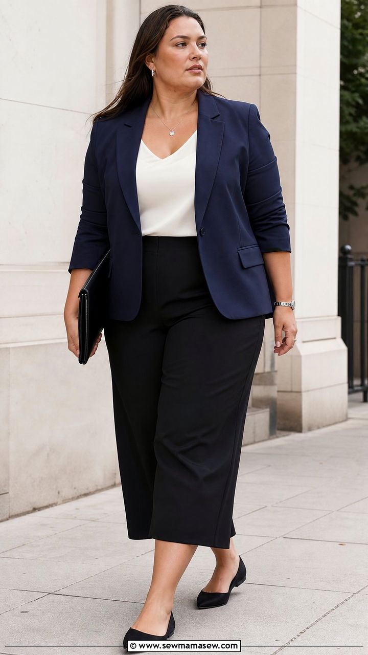Structured blazer with culottes outfit - 25 Interview outfit ideas plus size