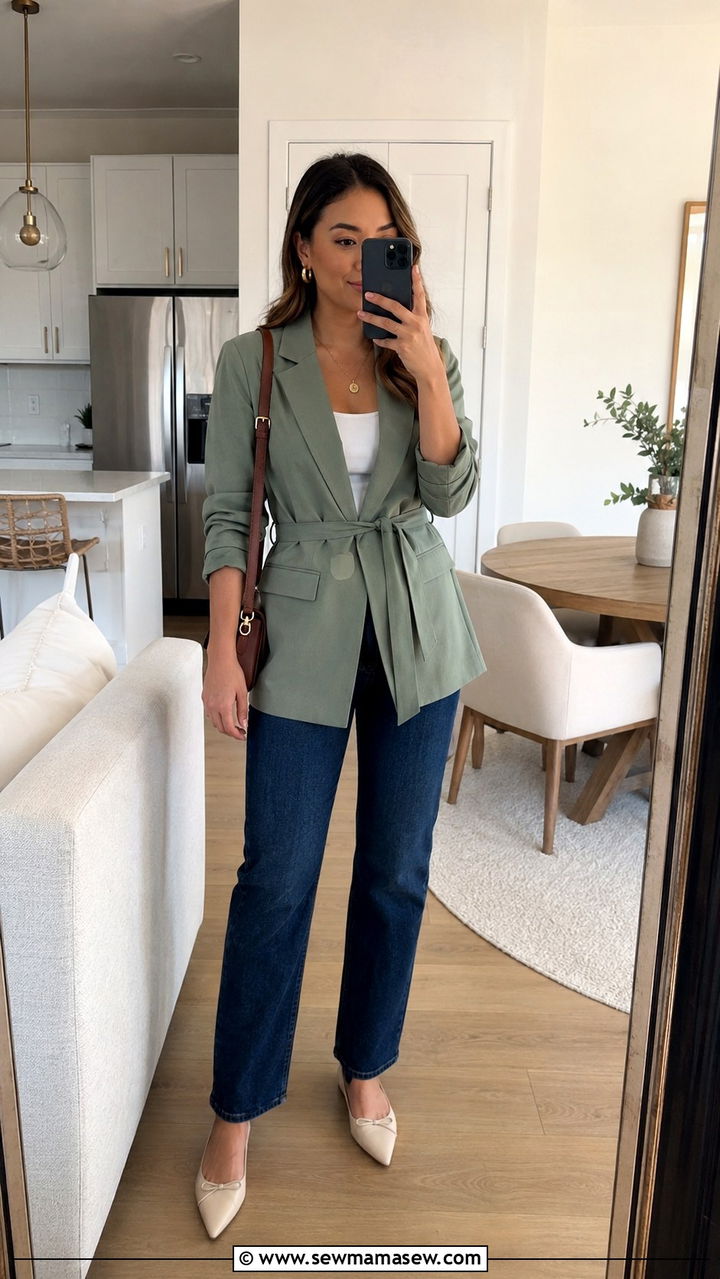 Structured blazer with matching wide leg trousers - 20 spring outfits for rectangle body shape