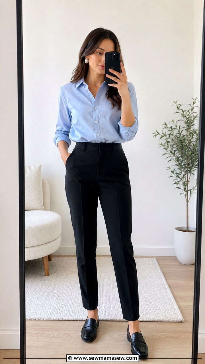Structured button down with high waist trousers - 25 Virtual presentation outfit ideas