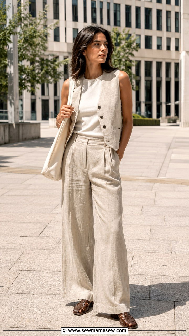Structured vest and wide leg linen trousers outfit - 25 Urban planner outfit ideas