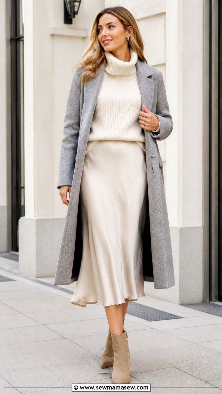 Suede Ankle Boots with a Slip Skirt - 40 ankle boots outfit ideas
