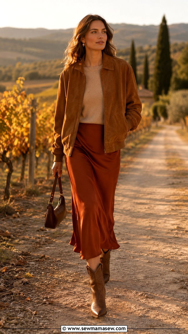 Suede Bomber with Slip Skirt and Western Boots - 30 How to style a bomber jacket