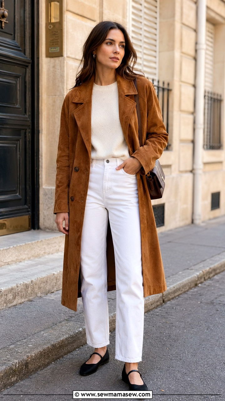 Suede Coat With White Jeans And Mary Janes - 20 March outfit ideas 2026