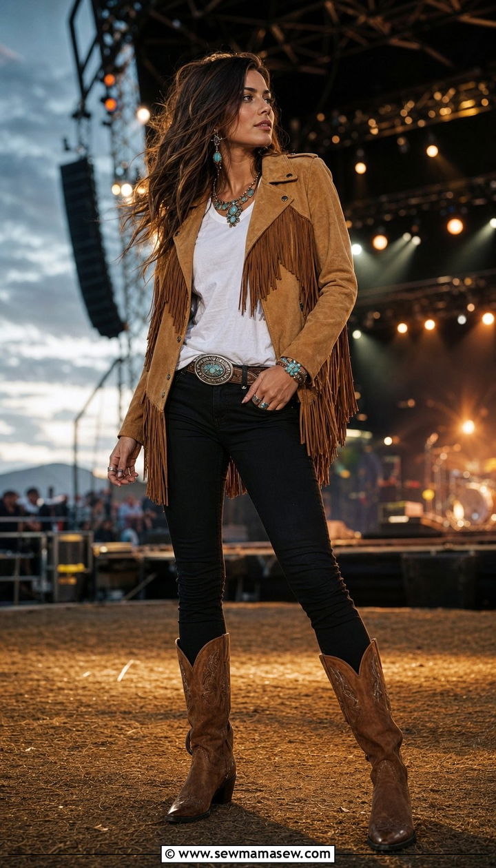 Suede Fringe Jacket And Cowboy Boots Outfit - 25 Sporty chic outfit ideas equestrian