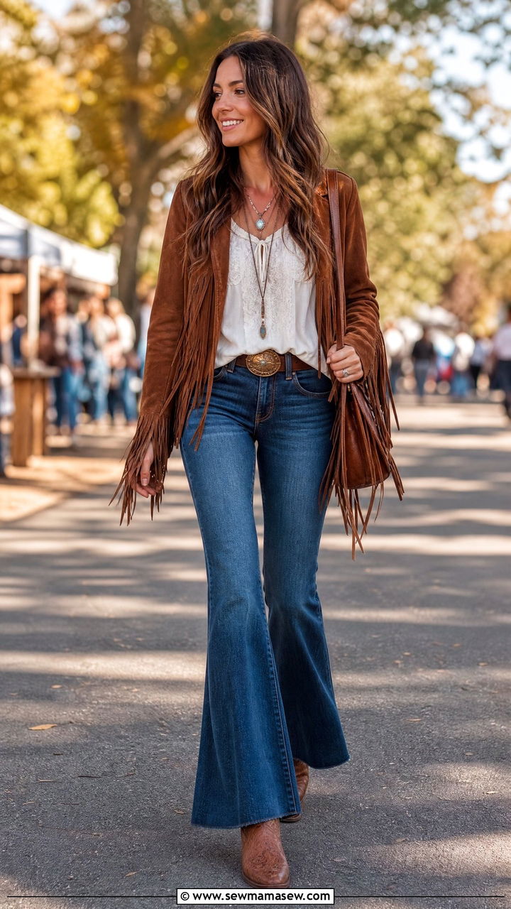 Suede Fringe Jacket Outfit With Flowy Denim And Ankle Boots - 30 Suede jacket outfit ideas