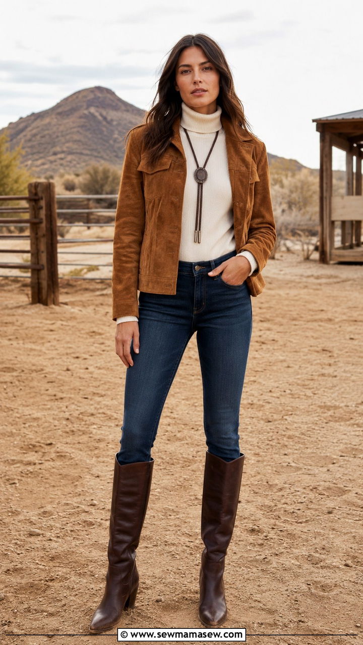 Suede Jacket And Bolo Tie Outfit - 20 Western outfit ideas with bolo tie