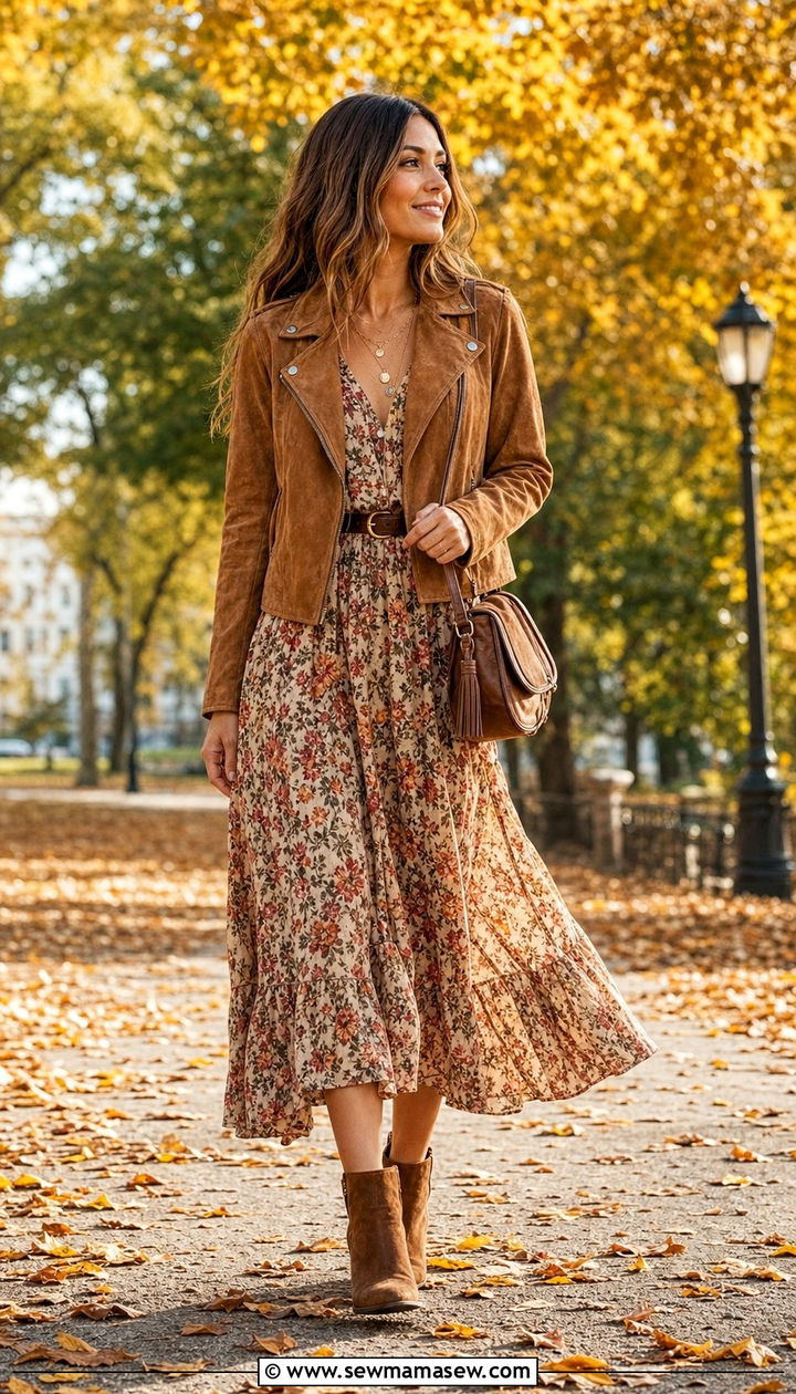 Suede Jacket And Flowy Midi Dress - 35 Casual brunch outfits