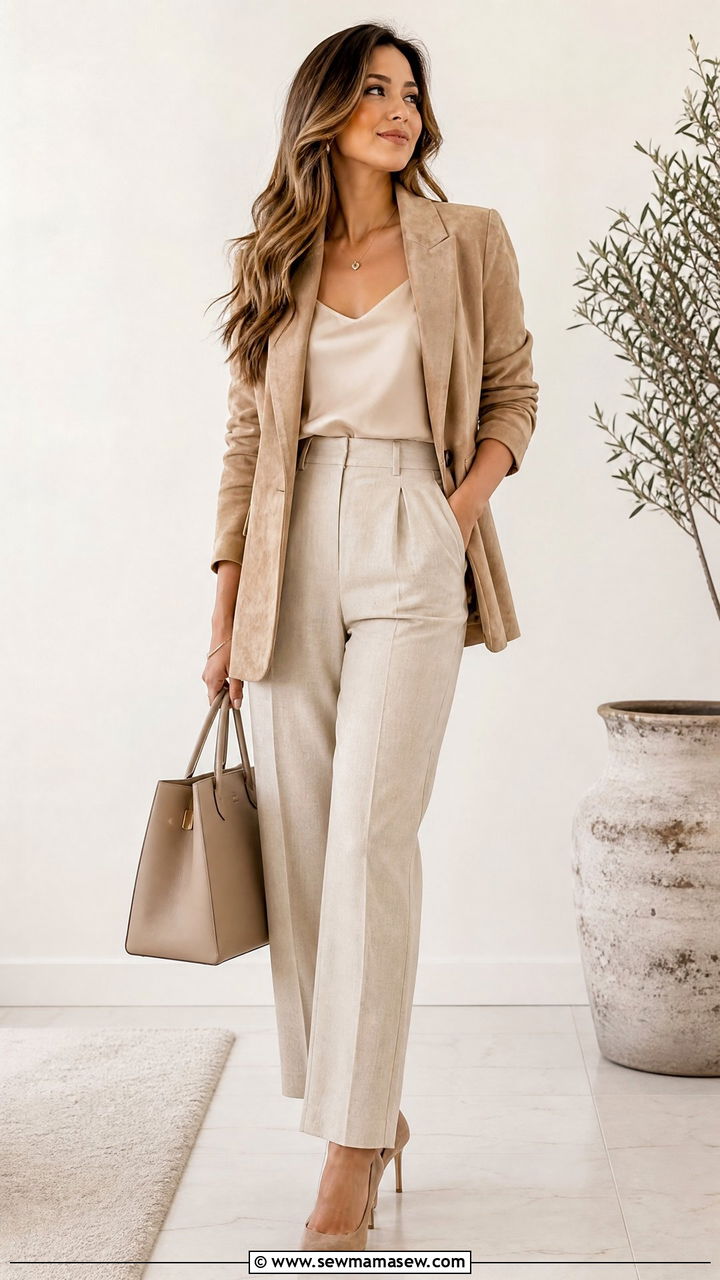 Suede Jacket Outfit With Monochrome Beige Ensemble - 30 Suede jacket outfit ideas