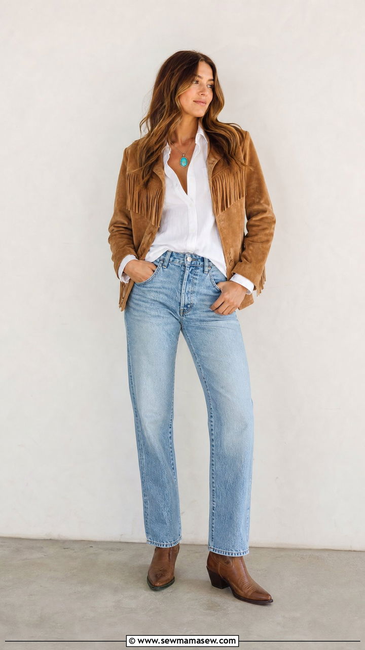 Suede Jacket Outfit With Turquoise Pendant Necklace - 20 Western outfit ideas with turquoise jewelry